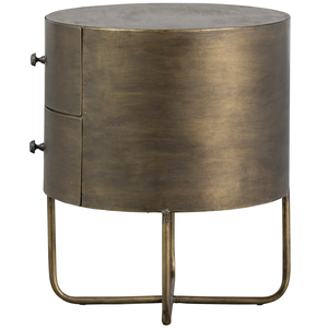 Glossy round small cabinet metal antique brass, front view