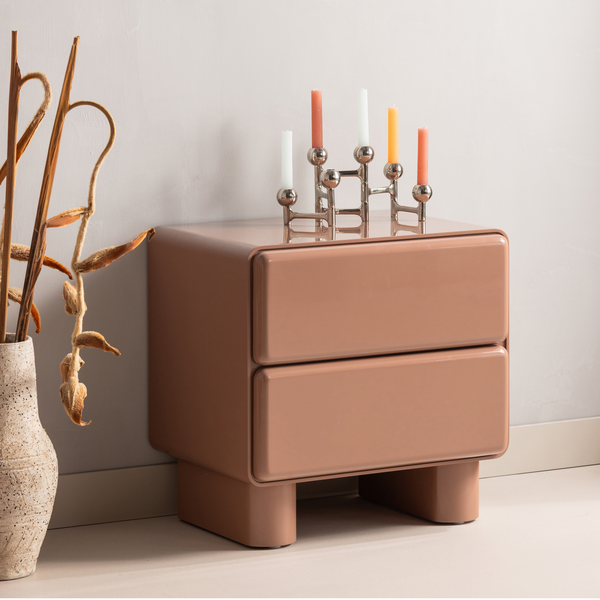 Lustra dresser/night stand wood gloss old pink, room setting