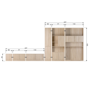 Modulair bas-de-casse 77 cm chêne naturel mat, plan avec dimensions