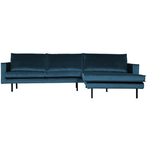 Rodeo chaise longue right velvet blue, front view