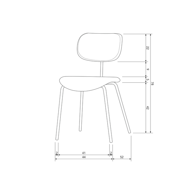 Link dining chair sand, dimension drawing