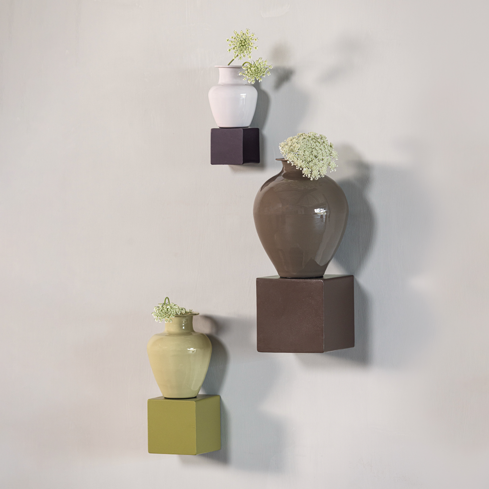 Numo wanddeco set vaas/kubus 21x10 cm metaal paars, sfeerfoto