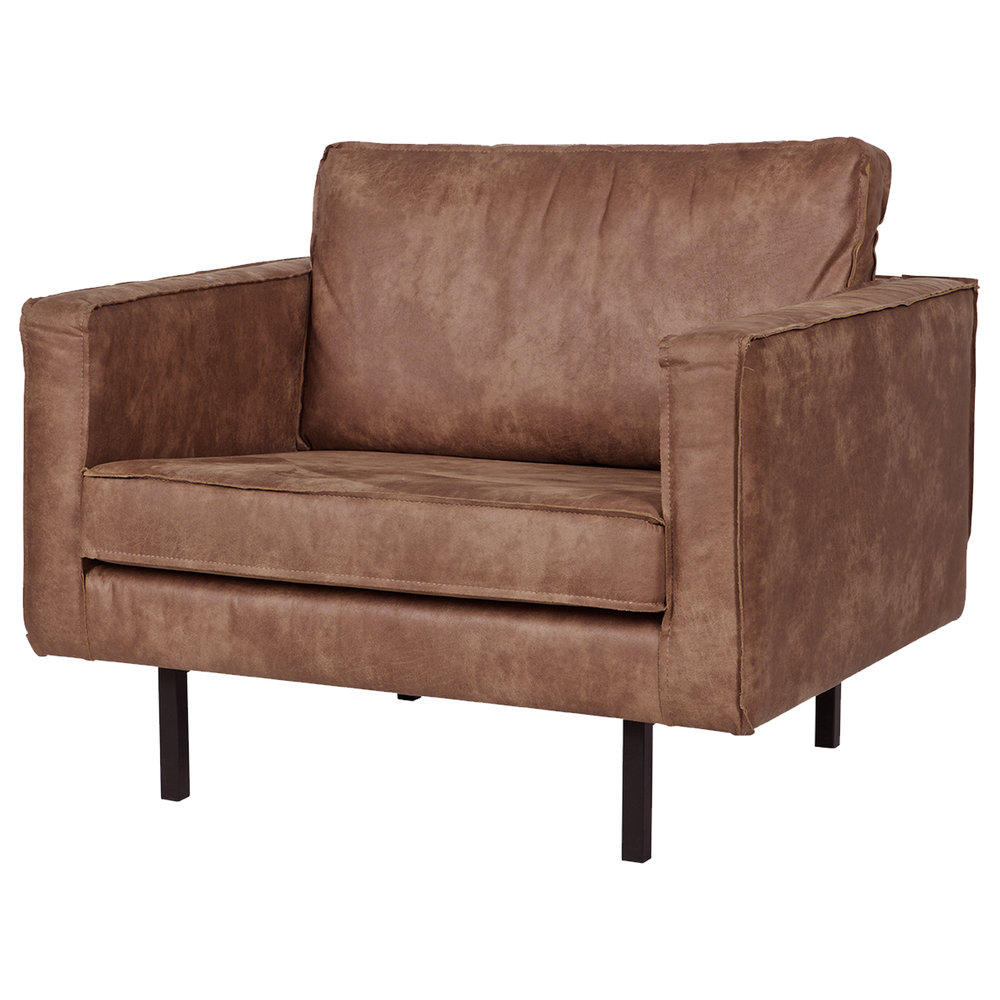 Rodeo fauteuil eco cuir cognac, vue de face inclinée