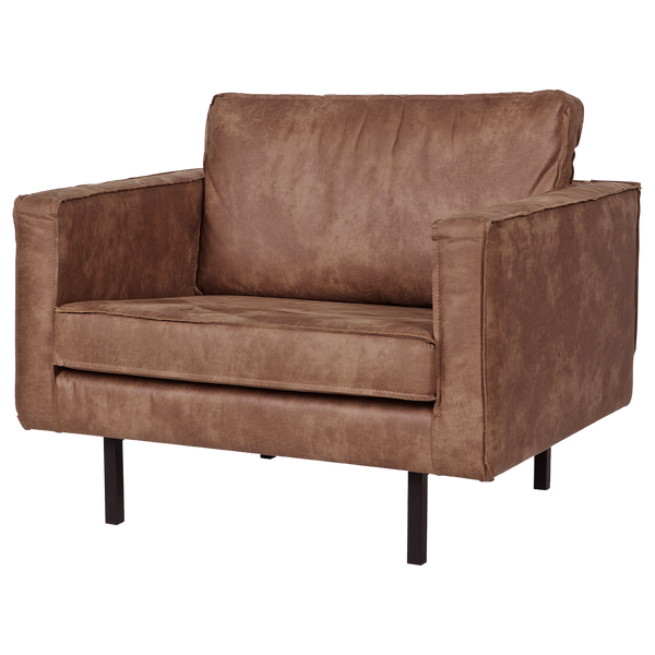 Rodeo fauteuil ecoleer cognac, schuin vooraanzicht