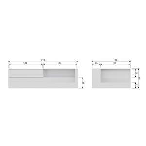 Connect corner bed white, dimension drawing