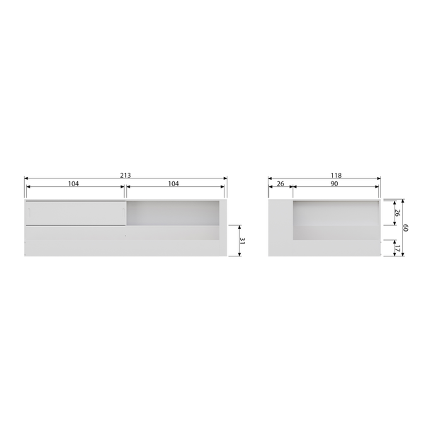 Connect corner bed white, dimension drawing