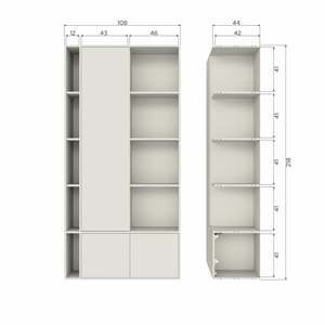 Settle Down armoire de rangement 108 cm en pin dust, plan avec dimensions