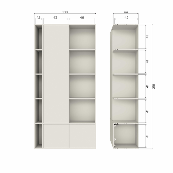 Settle Down armoire de rangement 108 cm en pin dust, plan avec dimensions