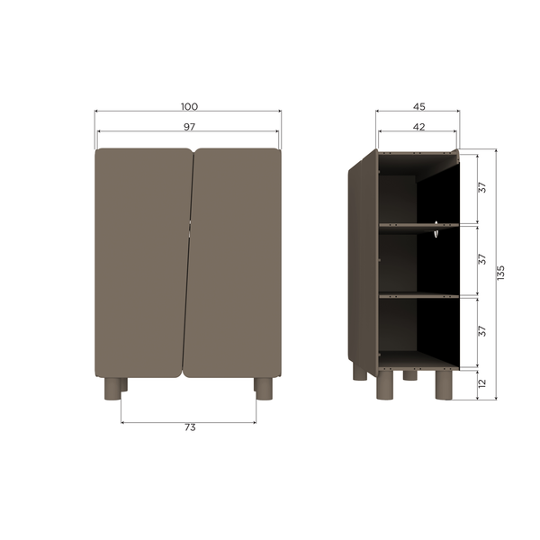 Root 2-doors cabinet pine truffle brown, dimension drawing