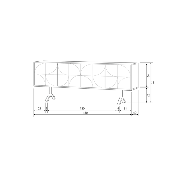 Draw buffet bois mangue noyer, plan avec dimensions
