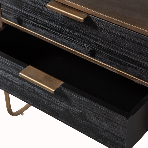 Polite nightstand metal/wood antique brass, detail