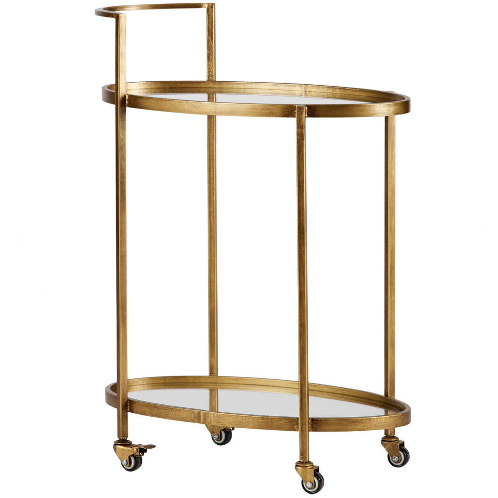 Push trolley métal antique brass, vue de face inclinée