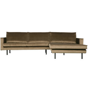 Rodeo chaise longue rechts velvet taupe, vooraanzicht