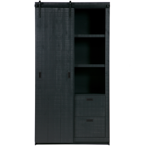 Slide barn armoire brut de sciage pin noir, vue de face