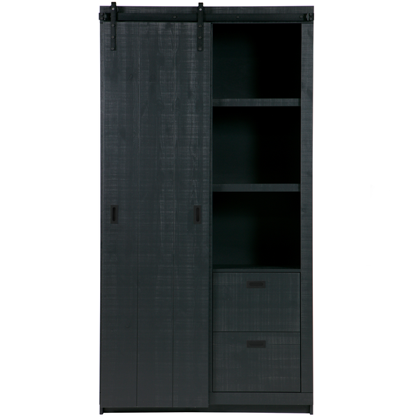 Slide barn armoire brut de sciage pin noir, vue de face