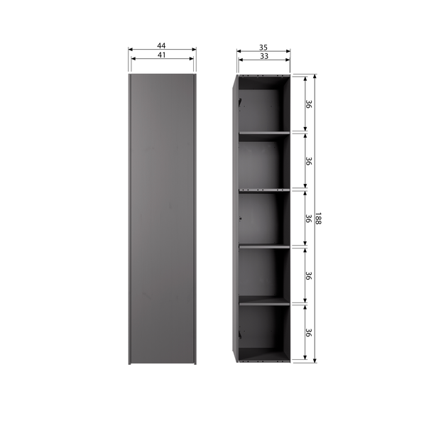 Teun armoire de rangement pin noir foncé, plan avec dimensions