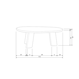 Roundly coffee table mango wood walnut, dimension drawing