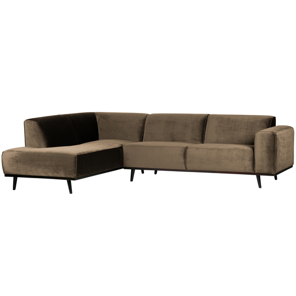 Statement corner sofa left velvet taupe, front view