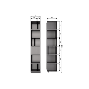 Finca shelves ouvertes bois 40 cm profond noir, plan avec dimensions