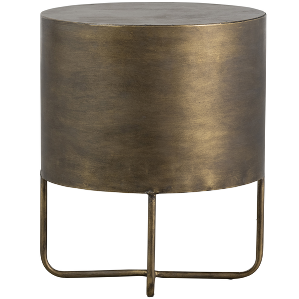 Glossy round small cabinet metal antique brass, back view