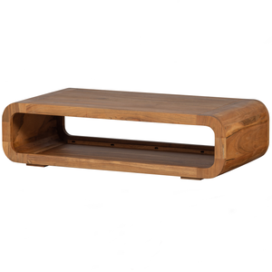 Table basse Kin en bois d'acacia naturel, vue de face inclinée
