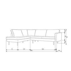 Rodeo canapé d angle e a gauche velvet sarcelle, plan avec dimensions