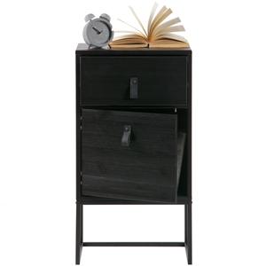 Zola table de chevet avec tiroir et porte noir, vue de face