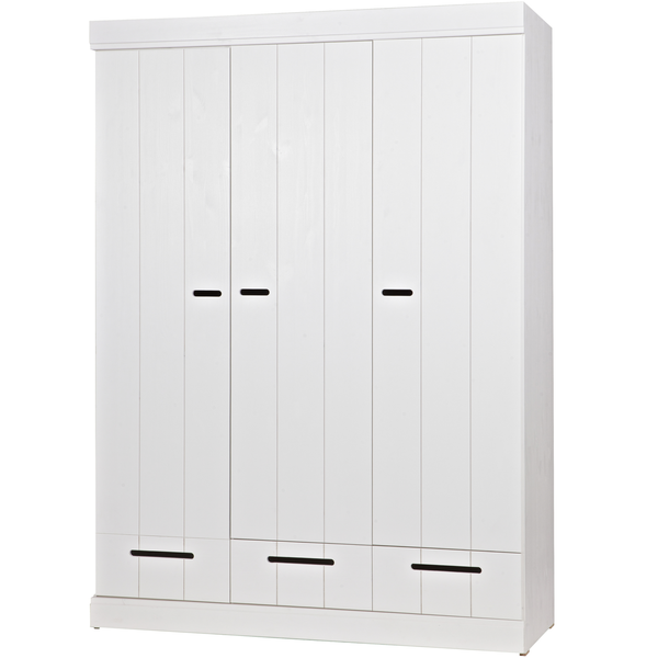 Connect armoire 3 portes + tiroirs blanc, vue de face inclinée