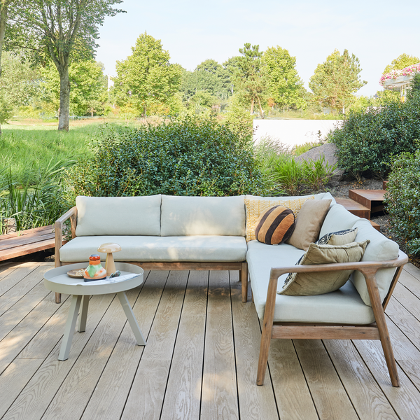 Biam loungeset tuin acacia hout naturel/zand, sfeerfoto