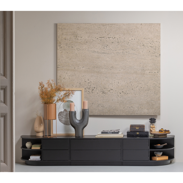 Finca meuble tv rond gauche 78 cm bois profond noir, photo d'ambiance