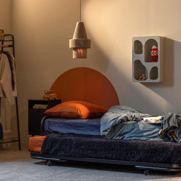Lucy lit gigogne simple métal noir 90x200 cm, photo d'ambiance