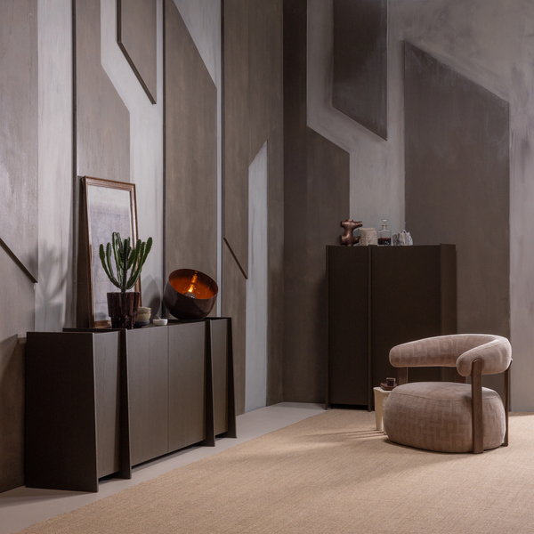 Foon fauteuil 3d structuurstof zand, sfeerfoto