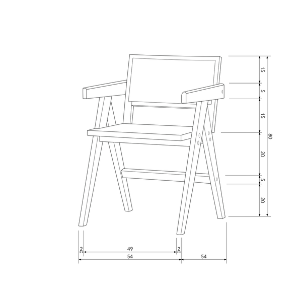 Gunn eetkamerstoel rattan/hout zwart, maattekening