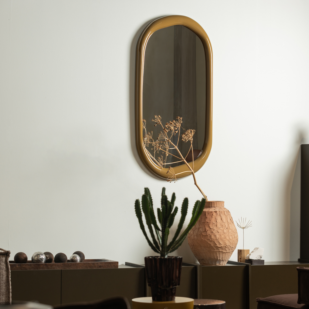 Norea spiegel 120x60 cm hout hoogglans honinggeel, sfeerfoto