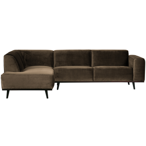 Statement corner sofa left velvet taupe, front view