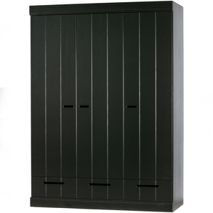 Connect armoire 3 portes + tiroirs noir, vue de face inclinée