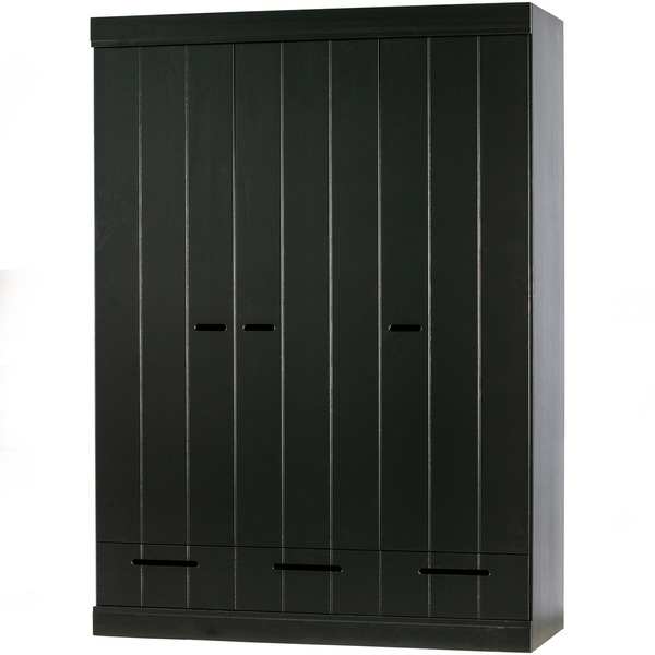 Connect armoire 3 portes + tiroirs noir, vue de face inclinée