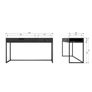 Silas desk ash brushed blacknight, dimension drawing