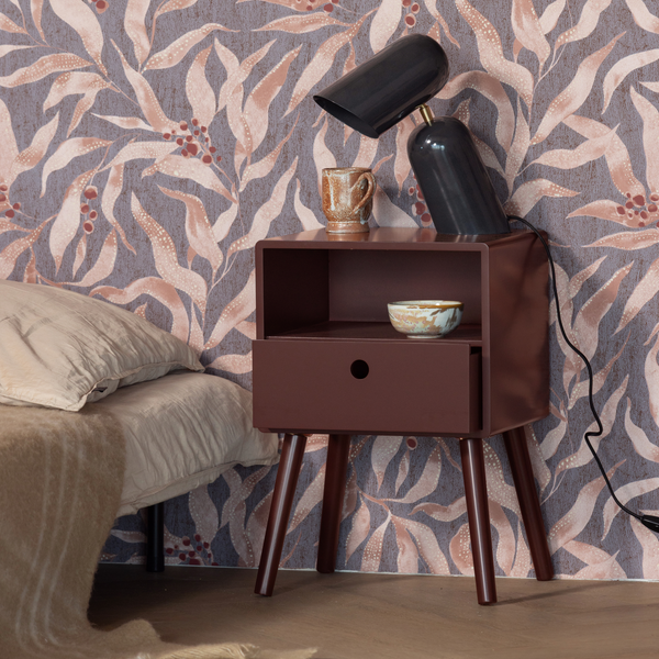Ozzy nightstand mdf burgundy red, room setting