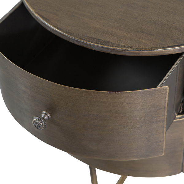 Glossy round small cabinet metal antique brass, detail