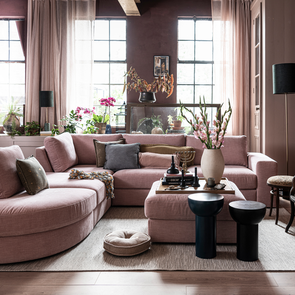 Family pouf tissu rose, photo d'ambiance