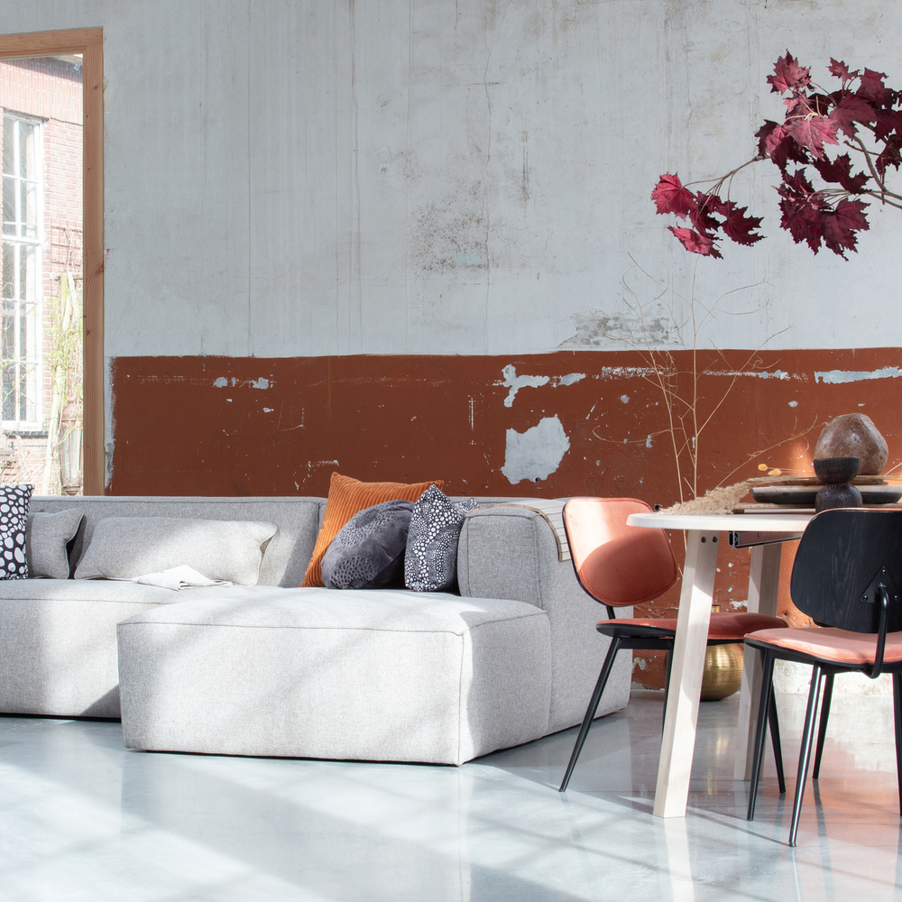 Bean corner sofa right incl. cushions light grey melange, room setting