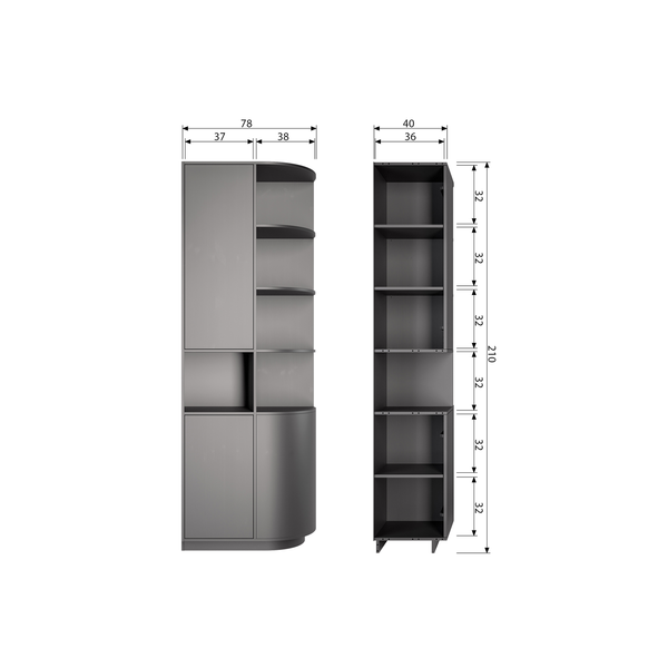Finca armoire rangement droite 78 cm bois profond noir, plan avec dimensions