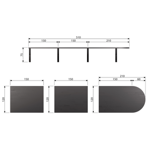 Tablo Lungo plateau table entre cendre nor-nuit mat, plan avec dimensions