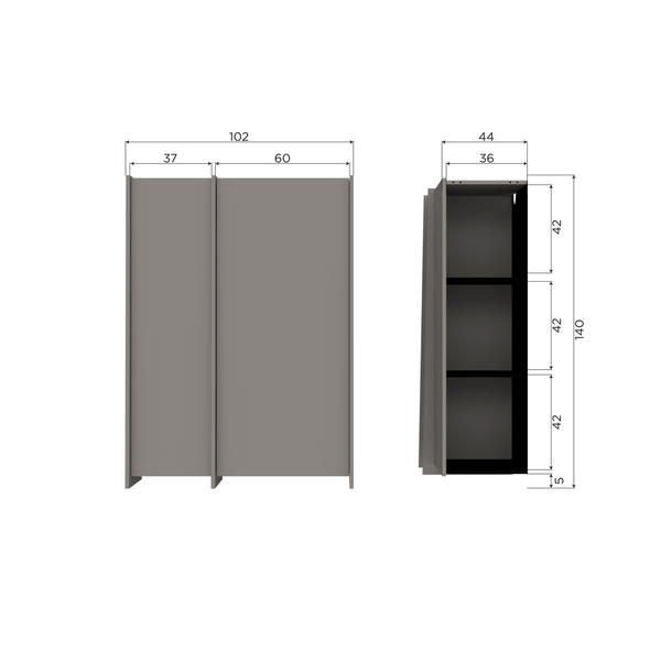 Brock 2-deurs kast essen fineer warmgrijs, maattekening