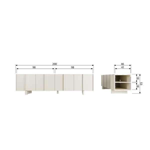 Basu tv unit 200 cm pine dust, dimension drawing