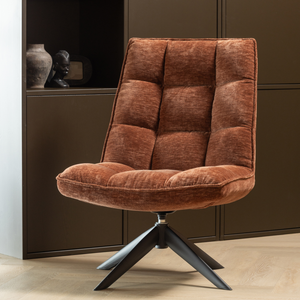 Jouke swivel armchair chenille textured rust brown, room setting