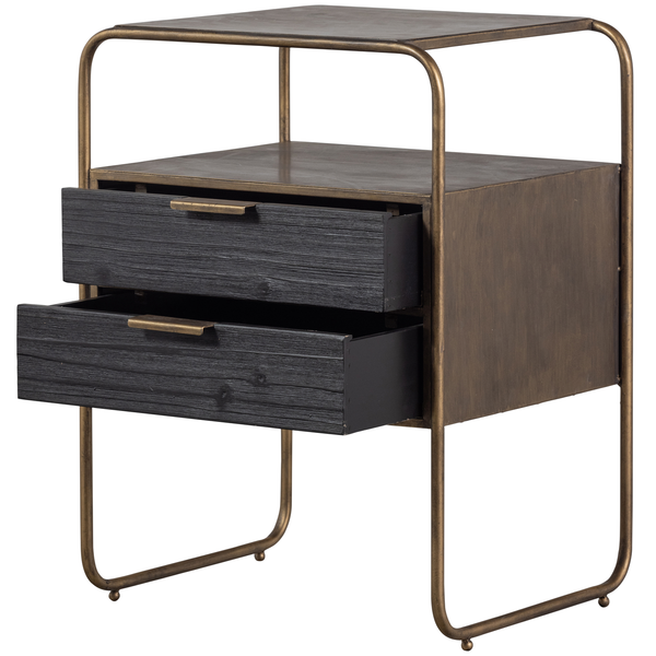 Polite nightstand metal/wood antique brass, right side