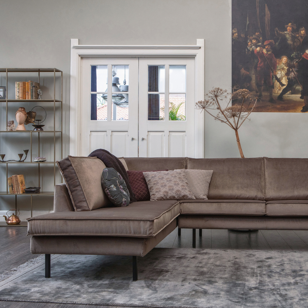 Rodeo hoekbank links velvet taupe, sfeerfoto