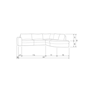 Family banc d angle arrondi à droite anthracite, plan avec dimensions